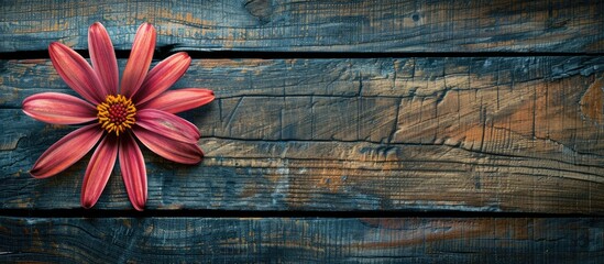 Poster - Wooden backdrop with a flower providing copy space image