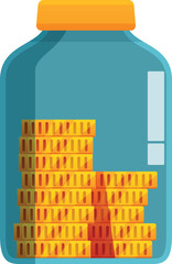 Poster - Glass money jar is filling with stacks of golden coins, symbolizing savings, finance, and wealth