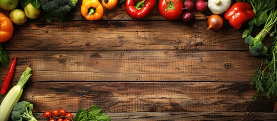 Poster - Healthy organic vegetables displayed on a wooden table creating an appealing copy space image