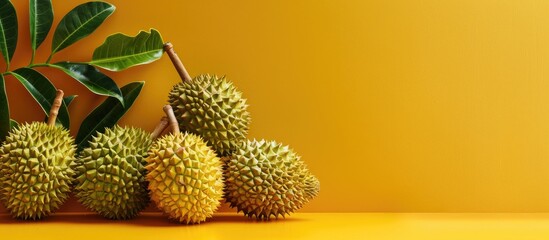 Poster - Durian fruit displayed on a yellow backdrop with copy space image