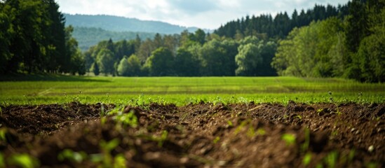 Poster - A rural landscape with dirt grass and trees in the background suitable for a copy space image