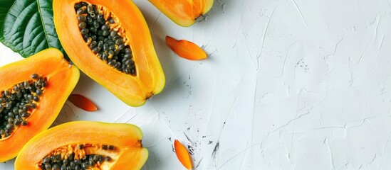 Poster - White background with copy space image containing ripe papaya