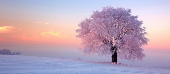 Aufkleber - Scenic winter landscape with a stunning tree at dusk offering ideal copy space image