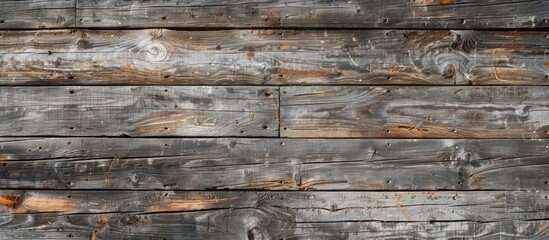 Aufkleber - Top down view of weathered gray wooden planks offering a textured floor surface in an overhead copy space image