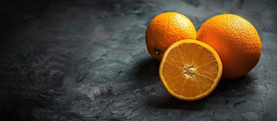 Aufkleber - Fresh orange on a dark background ideal for healthy food concepts Perfect as a copy space image for fruit ads or web backgrounds with room for text or logos
