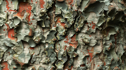 Aufkleber - Abstract pattern of green and orange colors on rough tree bark