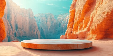 Poster - Circular Platform in a Desert Canyon with a Blue Sky