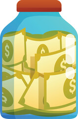 Poster - Glass jar full of dollar banknotes is representing the concept of saving money