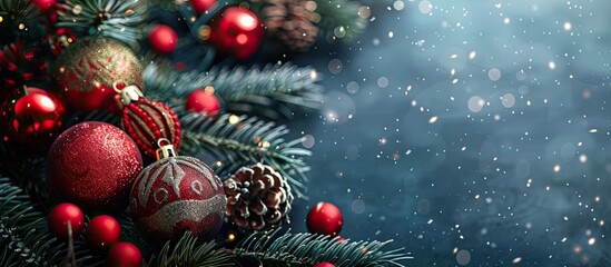 Poster - Festive Christmas decorations with a blank space for text ideal for conveying holiday wishes of joy and warmth. Creative banner. Copyspace image