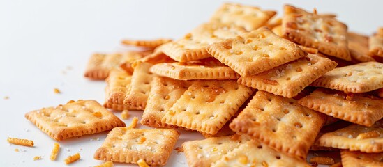 Aufkleber - A pile of crackers on a white backdrop with copy space image