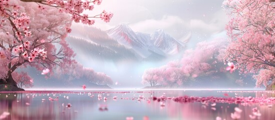 Poster - Scenic nature backdrop with lovely cherry blossoms ideal for a copy space image