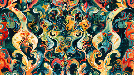 Poster - vibrant symmetrical design featuring abstract patterns and flowing lines in bright colors