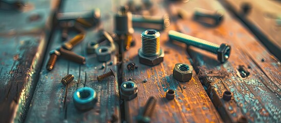 Aufkleber - An image showing screws and small bolts on a table with copy space image