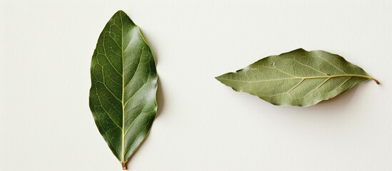 Aufkleber - A lone bay leaf against a white backdrop in a food copy space image
