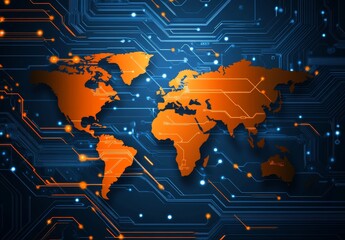 Poster - Abstract global network concept with world map and connection lines