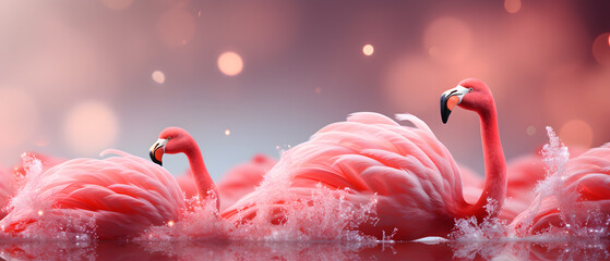 Wall Mural - immersive vibrant flamingo pink background with glitters, particles and blurred background, 3d illustration for festival