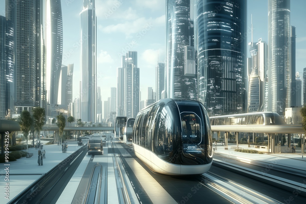 Futuristic Urban Transport System with Modern Architecture - Clean and ... - Futuristic Urban Transportation Systems