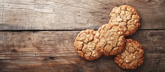 Poster - Oat cookies displayed on a rustic wooden table with ample copy space image
