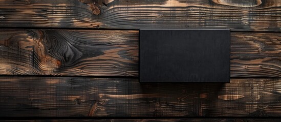 Poster - Wooden background with black box mockup offering copy space image