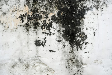 Black mold on a white smooth concrete wall, closeup