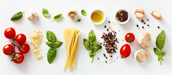 Poster - Italian cuisine ingredients displayed on copy space image of a white background