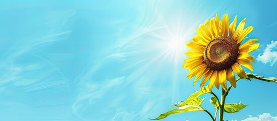 Poster - Panoramic banner featuring a sunflower against a blue sky with copy space image