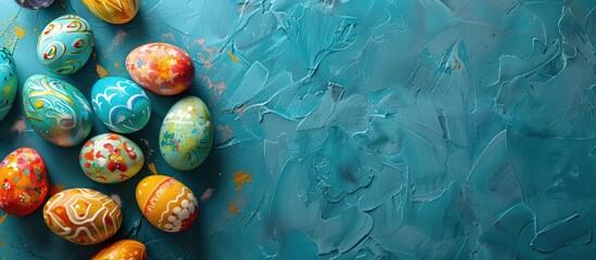 Fototapete - Festive Easter celebration featuring vibrant Paschal eggs with copy space image