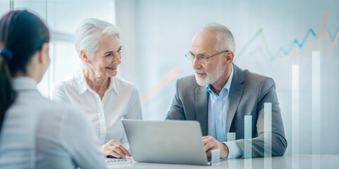 Wall Mural - Background Featuring a Financial Advisor and Client Discussing Retirement Plans with Income Protection Graphs
