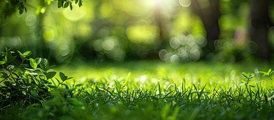 Fototapete - Green garden scene with blurred background perfect for a copy space image