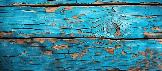 Aufkleber - High resolution top view image of a blue wooden background featuring a crackling effect ideal for copy space