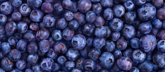 Wall Mural - Top view of fresh blueberries illustrating a healthy diet concept Copy space image available