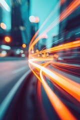 Aufkleber - Abstract neon light trails in a city