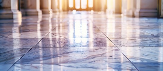 Poster - Shallow depth of field enhances a marble tiles texture creating a perspective background in the copy space image