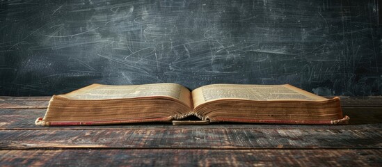 Aufkleber - An empty book cover with a vintage background on a shiny blackboard provides space for text or images in an educational setting for students and teachers. Creative banner. Copyspace image