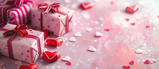 Aufkleber - Image featuring presents on a Valentine s Day themed background with ample copy space