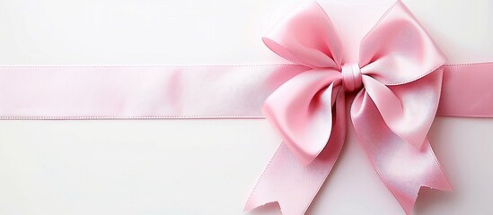 Aufkleber - Pink satin bow with crisscross ribbon on a white background for a copy space image