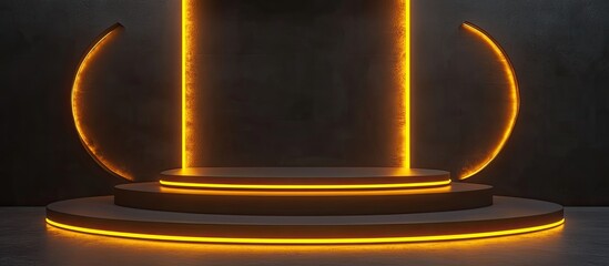 Poster - AI black podium featuring glowing yellow neon accents