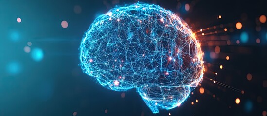 Poster - AI Illustration of a Digital Brain Hologram with AI and Deep Learning Concepts in Business Technology and Internet Networking