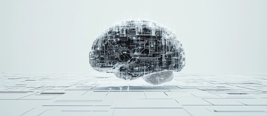 Poster - Abstract circuit brain hologram on a white background with empty display area AI rendering