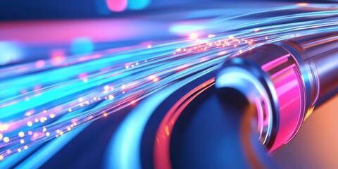 Poster - An optical fiber cable with light particles flowing through it, creating a dynamic and futuristic background.