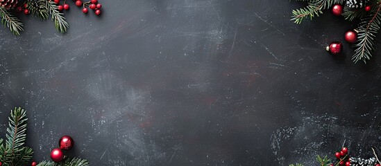 Poster - Slate chalkboard with a Christmas themed backdrop perfect for festive messages or designs Ideal for including text or graphics in a copy space image