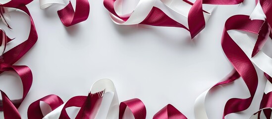 Aufkleber - Vivid burgundy and white ribbons on a white background with copy space image