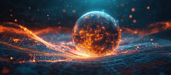 Aufkleber - Illuminated AI particle sphere in a cosmic setting Abstract representation of technology science engineering and artificial intelligence Futuristic energy orb design