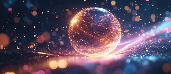 Aufkleber - Illuminated AI particle sphere in a cosmic setting Abstract representation of technology science engineering and artificial intelligence Futuristic energy orb design
