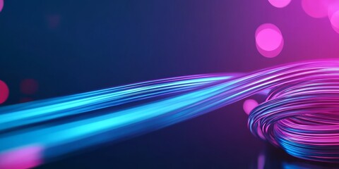 Poster - Glowing data cables on a black background, a fiber optic technology