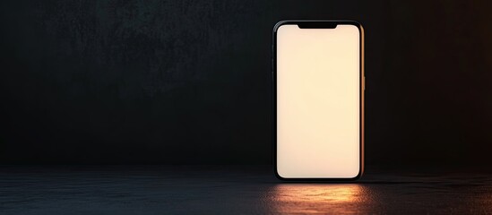 Poster - Modern smartphone with a blank screen on a dark surface isolated against a dark backdrop highlighting a technological concept AI rendering