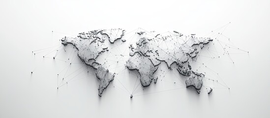 Poster - monochrome global network concept featuring world map and wireframe digital polygonal connections sc