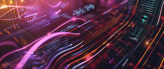 Fototapete - Abstract Digital Art with Vibrant Colors and Glowing Lines. 