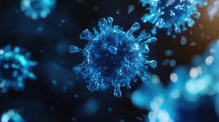 Poster - A Detailed View of a Blue Coronavirus Particle