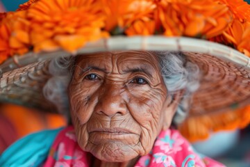 Woman wearing traditional hat at cultural festival